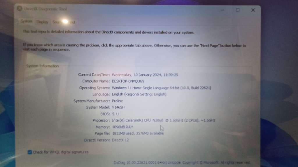 Proline V146SH 4GB Ram 120GB SSF 14.1 `